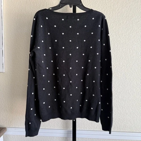 Black Polka Dot Cotton Sweater Womens Medium Knit Pullover Layering Top Old Navy - Picture 3 of 7